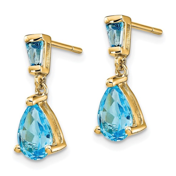 14k Gold Blue Topaz Dangle Post Earrings - Picture 4 of 4